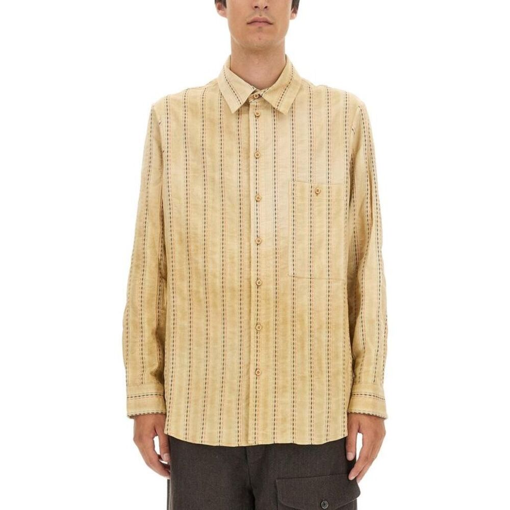 UMA WANG Men's Relaxed Fit Camp Collar Button-Front Shirt Men Beige Shirts